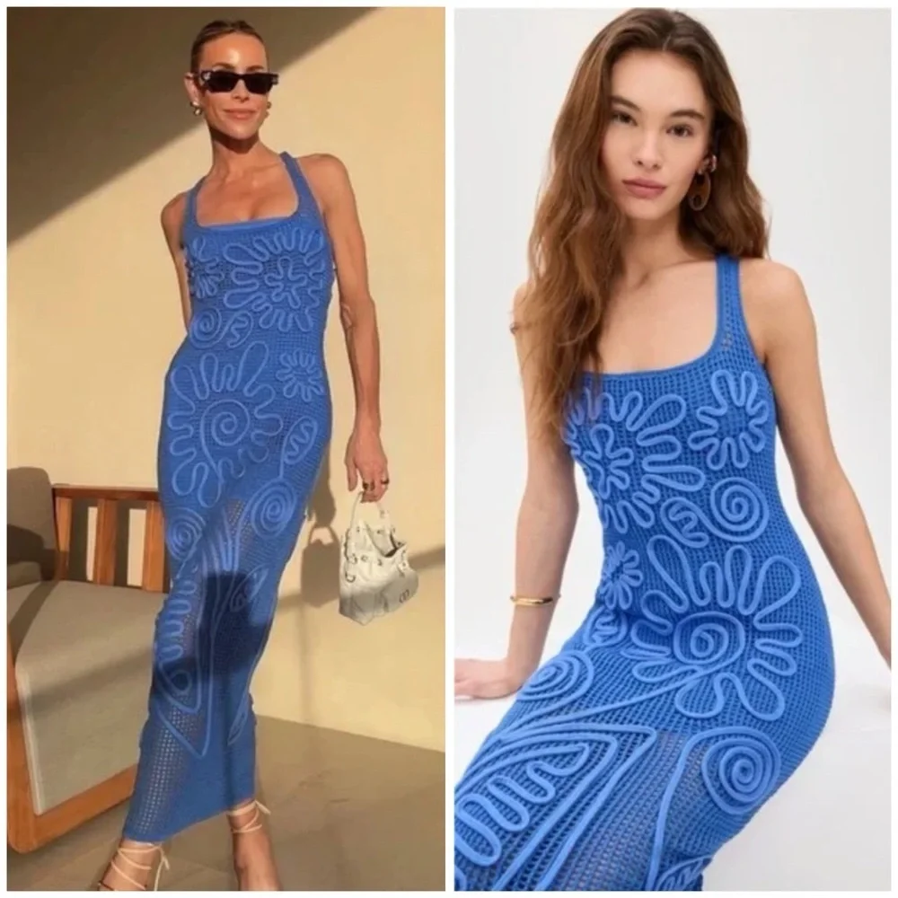 CULT GAIA Nissa Knitted Blue Sheath Midi Dress SZ S - Picture 7 of 8